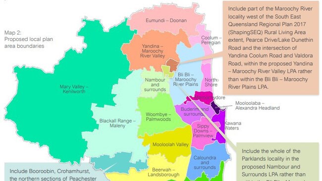 Part of the draft planning scheme proposes 18 new local plan boundaries. Picture: Sunshine Coast Council