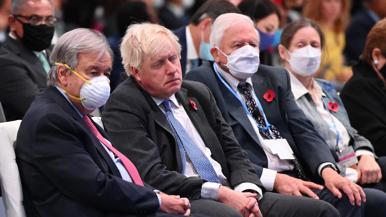 Secretary-General of the United Nations Antonio Guterres, British Prime Minister Boris Johnson and Sir David Attenborough attend the opening ceremony of the UN Climate Change Conference. Picture: Jeff Mitchell