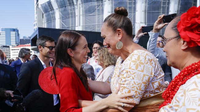 Jacinda Ardern embraces new Deputy Prime Minister Carmel Sepuloni as she leaves the Beehive on Wednesday. Picture: Getty Images