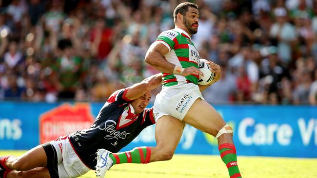 Greg Inglis is a fearsome sight in full flight. Picture: Gregg Porteous