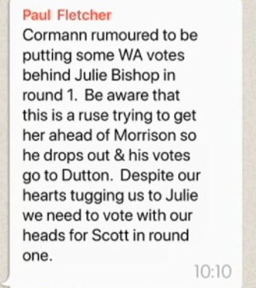 The WhatsApp message regarding the vote for Julie Bishop leaked by the ABC Insiders Twitter page.