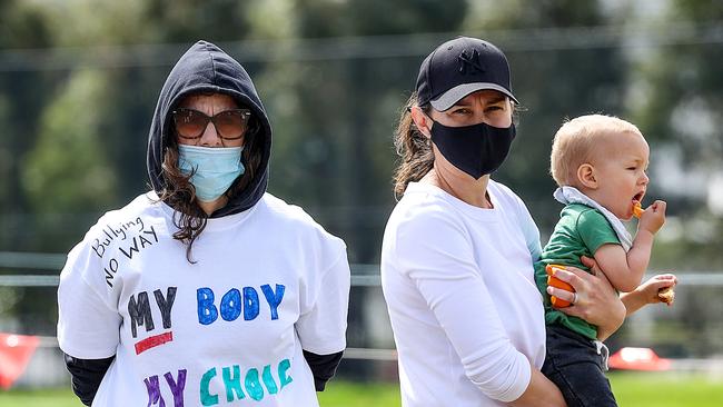 The protest involved teachers who said they were against jab mandates. Picture: NCA NewsWire / Ian Currie