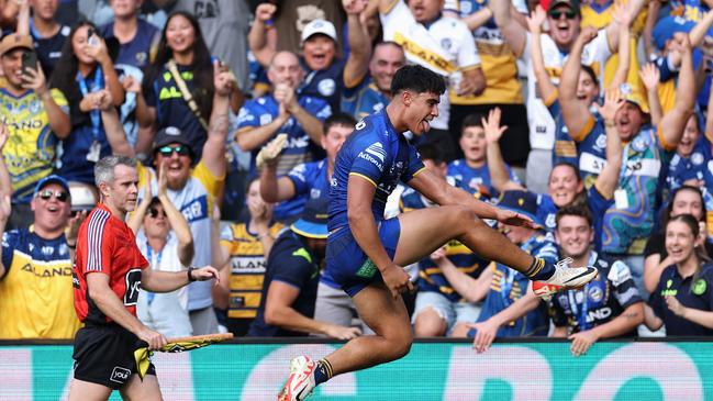 Blaize Talagi starred on debut but is still adjusting to his move to five-eighth. Picture: Cameron Spencer/Getty Images