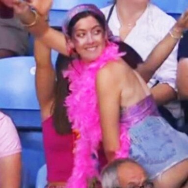 A fan twerking at the Commonwealth Games rugby.