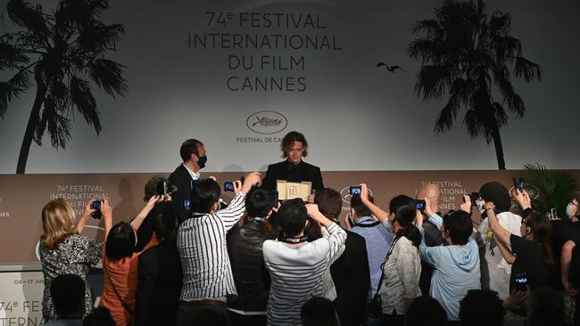 Caleb Laundry Jones, winner of the Best Actor Award for Nitram, at the closing ceremony. Picture: Getty