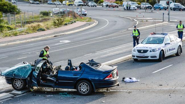 The scene of the October 6, 2017 crash at the intersections of South Rd and Seaford Rd, Seaford Meadows. Picture: Roy Vandervegt