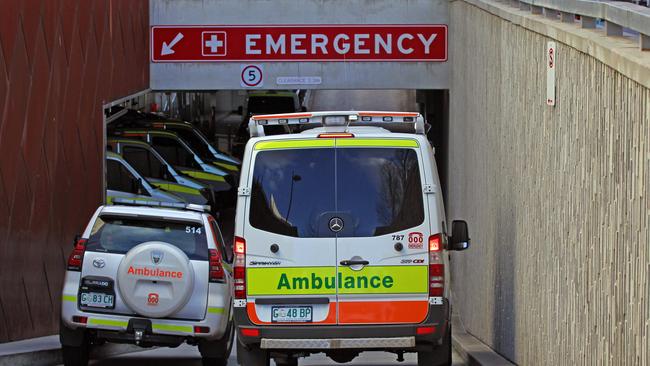 Ambulances ramped at the Royal Hobart Hospital.