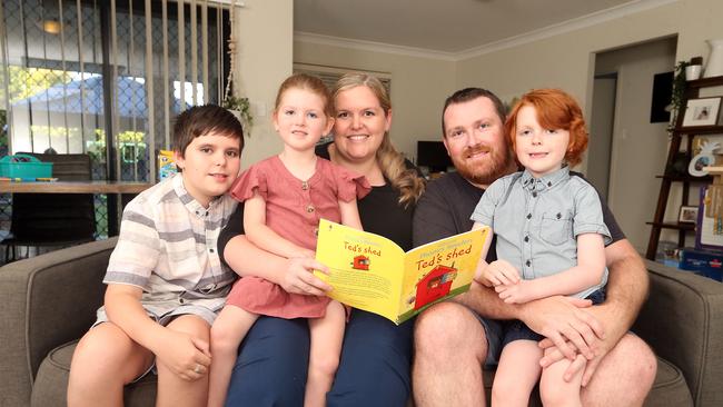 Jody and John Habelsma have home-schooled their children for two years. From left there is Bailey, in Year 6, Tia, who is in prep and Zachary, who is in Year 1. Picture: AAP Image/Richard Gosling