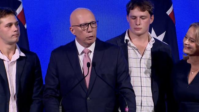 Peter Dutton with his family concedes defeat.