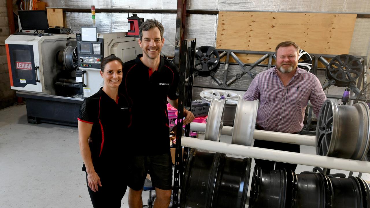 MagMedic Relocates to Idalia. Jannine and Jordan Williams with Colliers agent Aaron Power. Picture: Evan Morgan