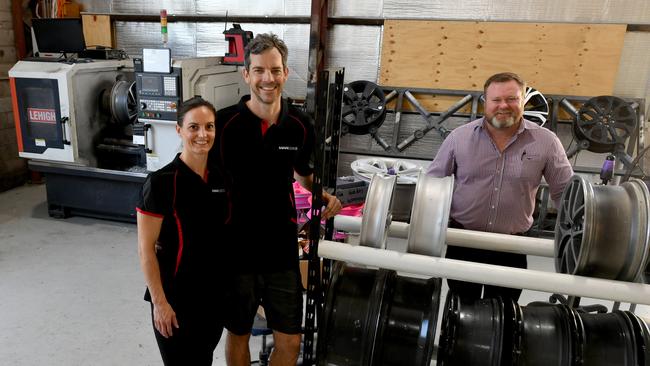 MagMedic Relocates to Idalia. Jannine and Jordan Williams with Colliers agent Aaron Power. Picture: Evan Morgan