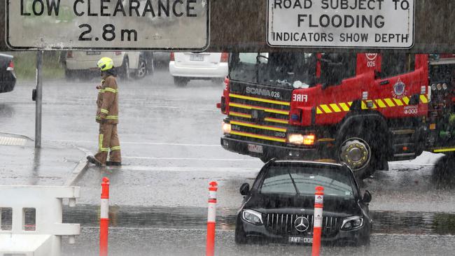 Emergency services respond to a rescue in South Melbourne on Friday. Picture: David Crosling