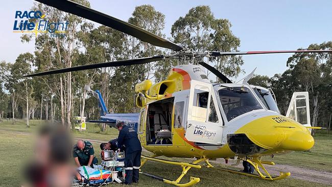 A woman has been flown to hospital after suffering serious injuries in an all-terrain vehicle crash on Monday.