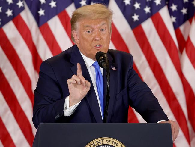 WASHINGTON, DC - NOVEMBER 04: U.S. President Donald Trump speaks on election night in the East Room of the White House in the early morning hours of November 04, 2020 in Washington, DC. Trump spoke shortly after 2am with the presidential race against Democratic presidential nominee Joe Biden still too close to call. (Photo by Chip Somodevilla/Getty Images)