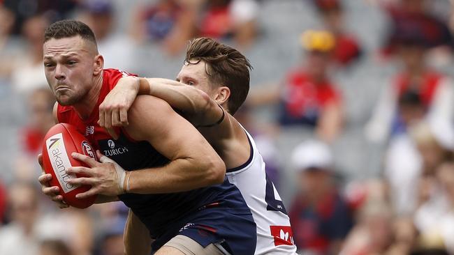 Steven May was a rock in defence against the Dockers. Picture: Dylan Burns/AFL Photos