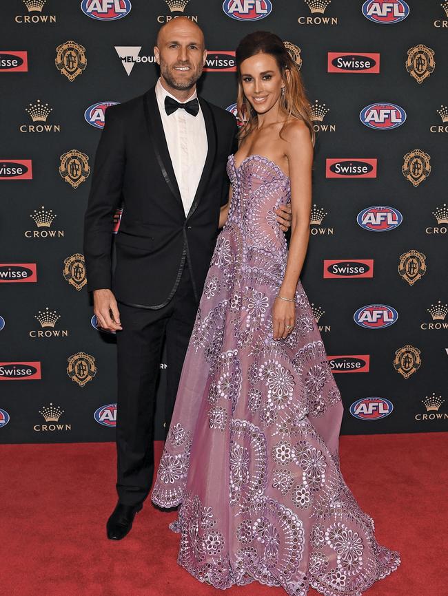 Rebecca Judd and her husband Chris at the 2018 Brownlow Medal ceremony in Melbourne. (Picture: Supplied)