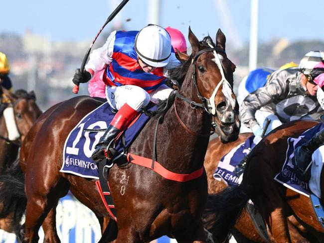 MELBOURNE, AUSTRALIA - JULY 06: Dean Yendall riding Cindy Falls winning race 5, the Leilani Series Final - Betting Odds during Melbourne Racing at Flemington Racecourse on July 06, 2024 in Melbourne, Australia. (Photo by Vince Caligiuri/Getty Images)