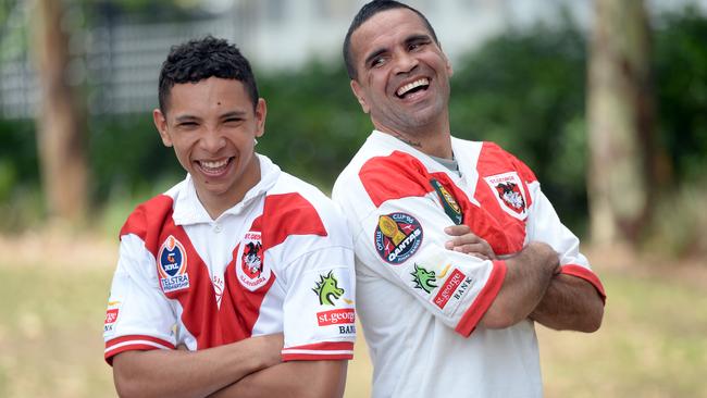 Anthony "Choc" Mundine and with his son CJ who has recently signed with St George Illawarra. Picture: Jeremy Piper