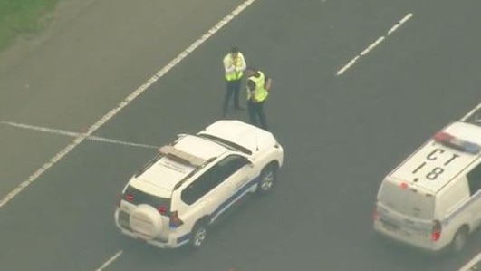 Police at the scene of the incident on the Hume Motorway. Picture: 9 NEWS