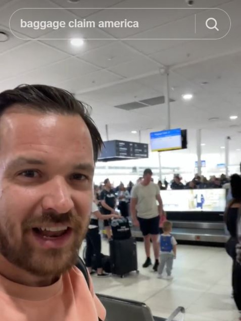 He says Americans crowd at the start of the baggage carousel. Picture: TikTok