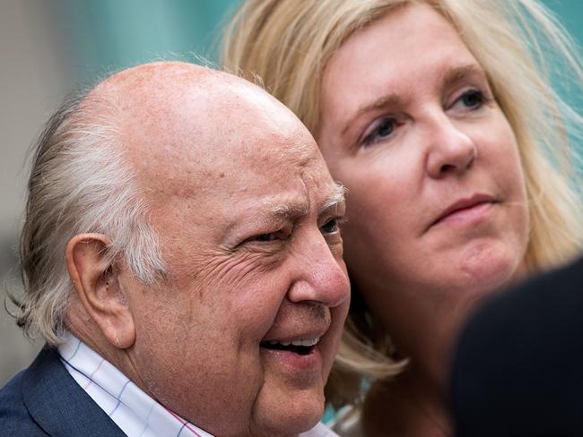 Former Fox News chairman Roger Ailes walking with his wife Elizabeth Tilson.  Picture:  AFP