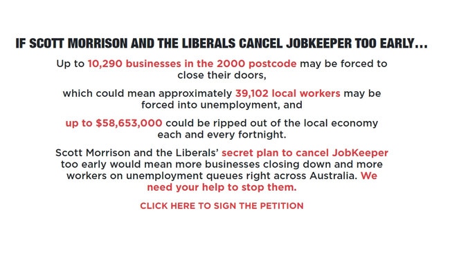 Labor has created a website allowing Australians to see how JobKeeper is helping out their suburb as they fight for the subsidy to continue after the September deadline. Picture: Supplied