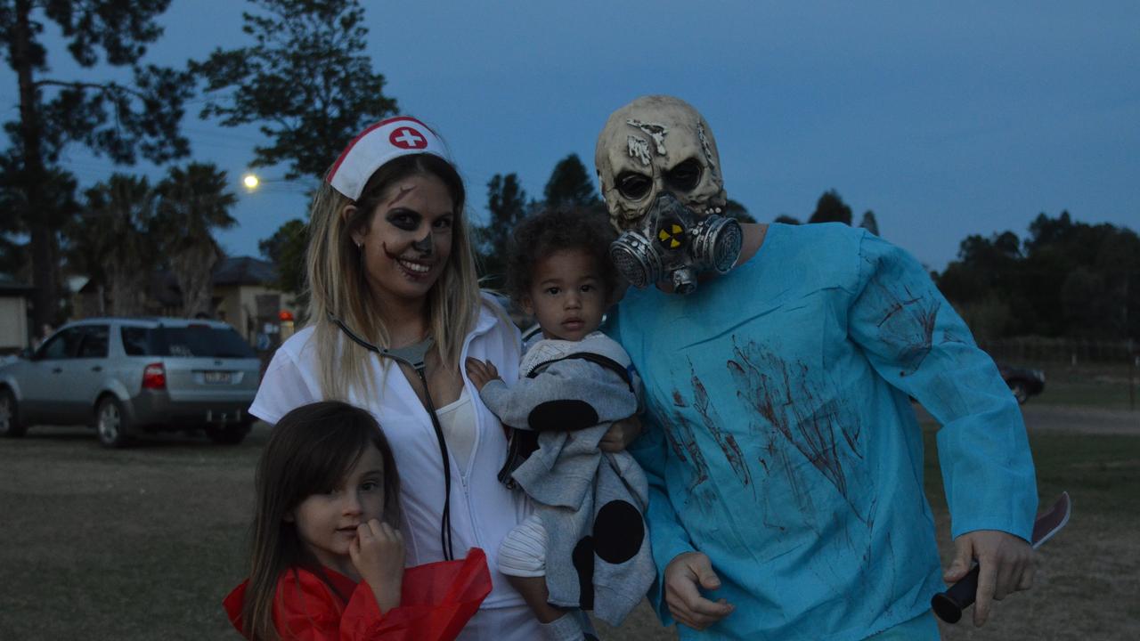 Baillie Garing, Rhiannon and Enzo Rampling and Panayotis Spirithon Tsalmas at the Warwick Showgrounds for Halloween. Photo Sophie Lester / Warwick Daily News