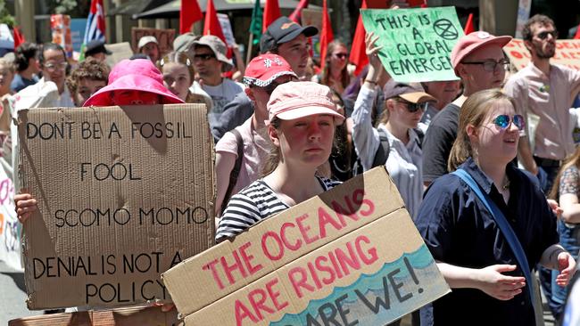 Activists from School Strike 4 Climate and Extinction Rebellion march in Perth in 2019.