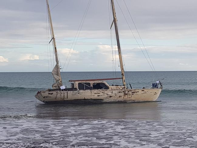 Stranded yacht at North Haven beach is stuck on a sand bar  . Picture: Rick Holden