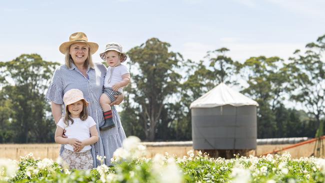 The Great Trentham Spudfest organiser Kye Theobald with her children Maggie 4, and Teddy, 15 months. Picture: Zoe Phillips