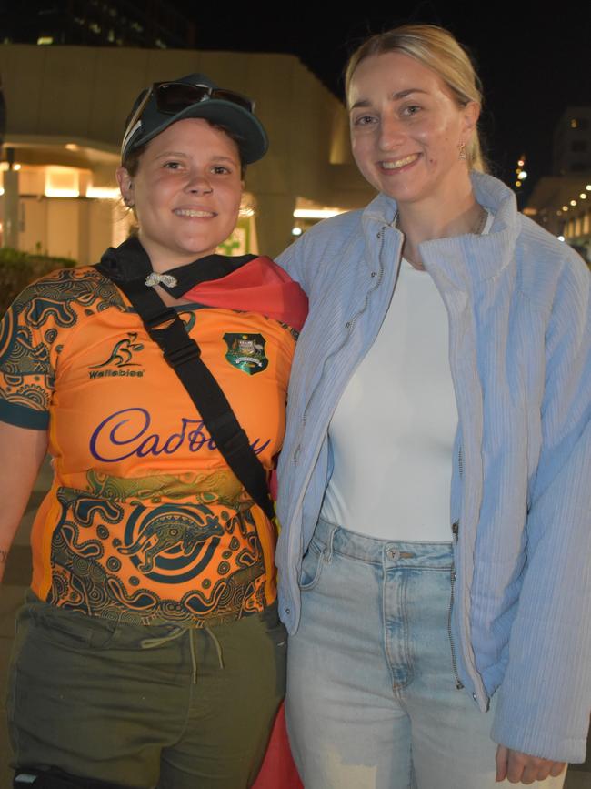 Annika Jackson and Kimberley Waite watching the Matildas vs England semi-final clash in Ipswich. Photos by Georgie Walker.