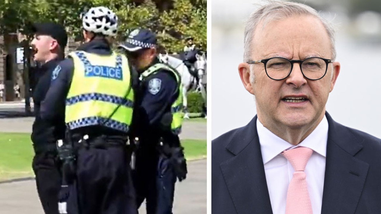 Albo slams neo-Nazis as leader arrested after Adelaide protest