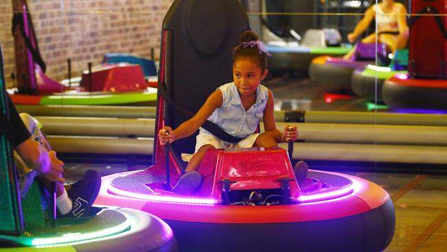 Timezone amusement arcade has opened its doors at the corner of Abbott and Shields Streets in the CBD. Lolarose Lyons, 7, from White Rock has fun on the bumper cars. PICTURE: BRENDAN RADKE