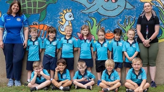 Gympie Central State School Prep 2023 - Back row (L-R): Mrs J Roberts (teacher), Finn, Roman Ollier, Vance Schaufler, Halo Mostyn, Arlo, James Murfitt, Leahla Marshall, Mrs A Dakin (teacher aide).<br/>Front row (L-R): Ethan, James Smith, Oliver Brady, Byron, Alex.Picture: Christine Schindler