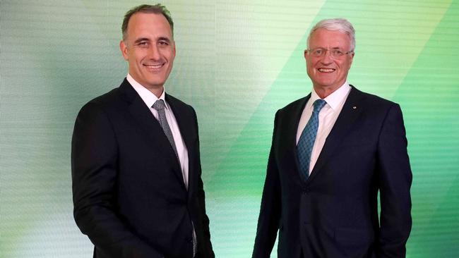 Wesfarmers chief executive Rob Scott, left, and chairman Michael Chaney at the company’s AGM in Perth on Thursday. Picture: Colin Murty