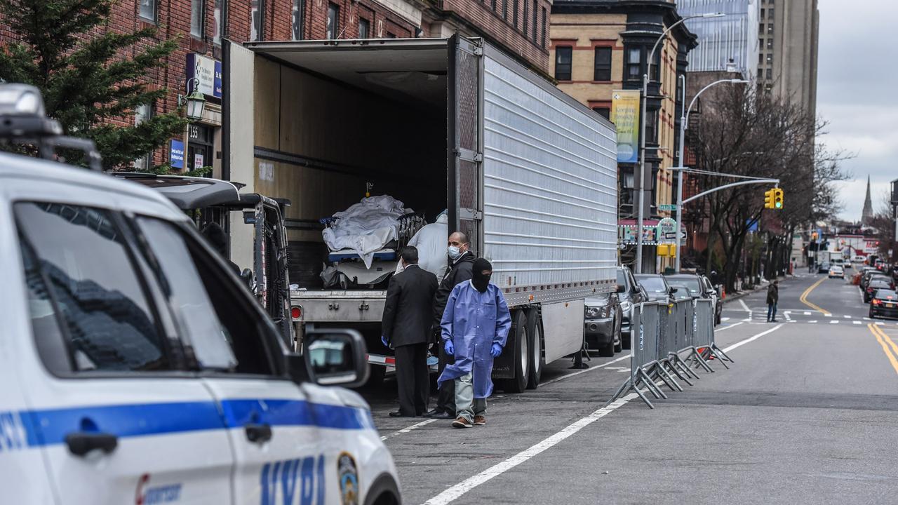 Refrigerated trucks being used as makeshift morgues in New York. Picture: Stephanie Keith/Getty Images/AFP