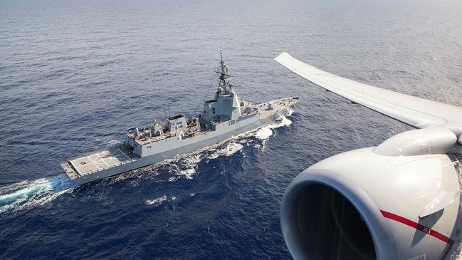 P-8A Poseidon and HMAS Hobart. Picture: ADF