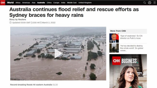 Australia's floods made news overseas on CNN. Picture: Supplied