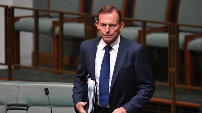 Former prime minister Tony Abbott arrives for Question Time in the House of Representatives in Canberra, Wednesday, October 25, 2017. (AAP Image/Mick Tsikas) NO ARCHIVING