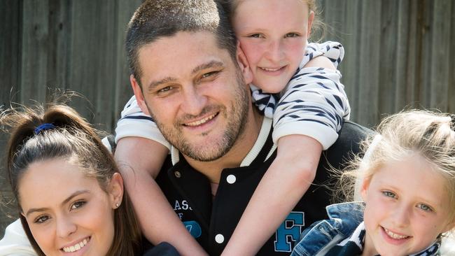 Brendan Fevola with his daughters, Mia, Lulu, and Leni. Picture: Jay Town