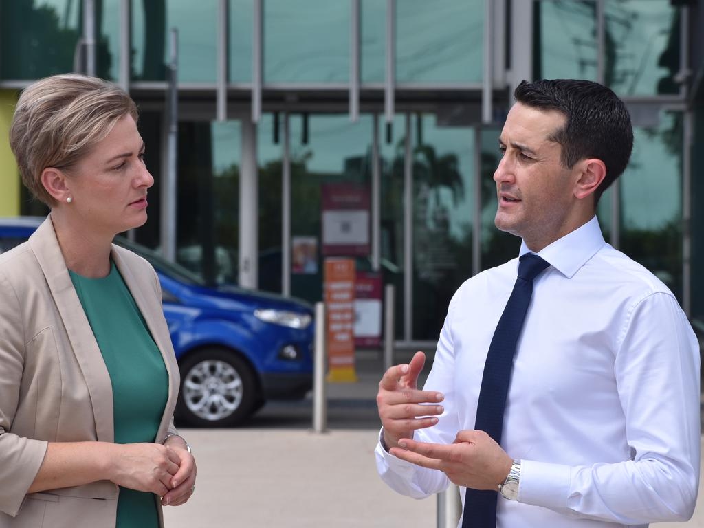 Whitsunday MP Amanda Camm (left) and Opposition Leader David Crisafulli at Mackay Base Hospital asking for a 'thorough and genuine review' into Queensland Health, November 8, 2021. Picture: Matthew Forrest