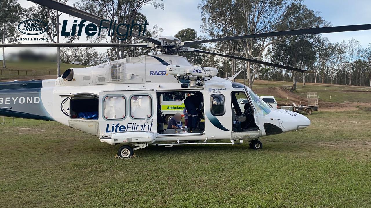 Motorbike crash at Curra, near Gympie. Pictures: LifeFlight