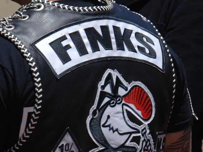 Thumbnails of outlaw motorcycle club bikie gang colours logo on back of jackets - Finks.