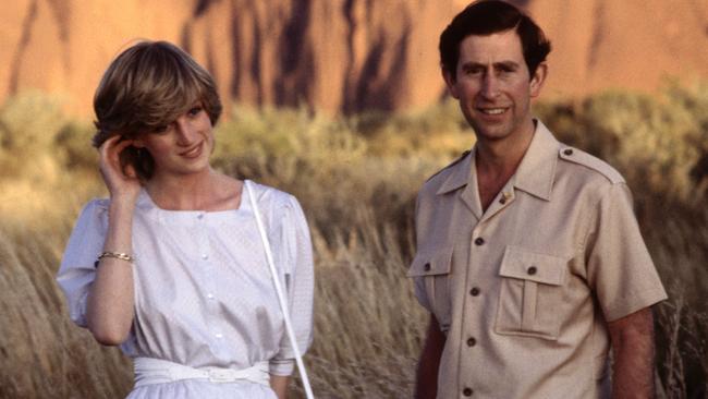 Princess Diana and Prince Charles pose in front of Ayer’s Rock. Picture: Getty Images