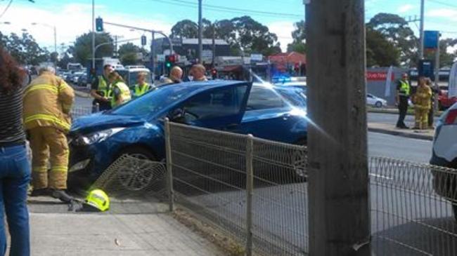 A car has crashed into a fence on Canterbury Rd in Heathmont this afternoon. Picture: Supplied.