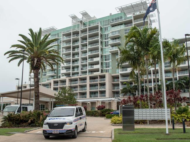 Police at Pelican Waters Golf Resort and Spa yesterday. Picture: Brad Fleet