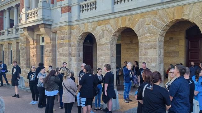 Family and supporters of Ms Sheriff outside Perth's Stirling Gardens Magistrates Court on Wednesday.