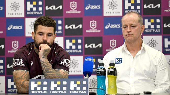 Broncos captain Adam Reynolds and coach Michael Maguire. Picture: NRL photos