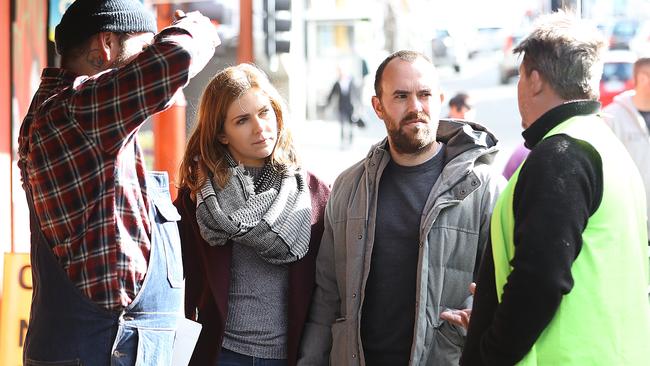 Pilgrim Coffee owner Will Priestley with his girlfriend Camille Kay at the scene. Picture: SAM ROSEWARNE