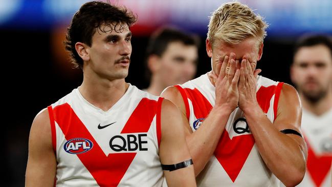 Isaac Heeney (right) has dealt with constant injuries throughout his career. Picture: Getty Images